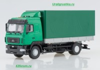Коллекционная масштабная модель 1:43 Бортовой автомобиль МАЗ-5340, рестайлинг,  с тентом, зеленый (АИСТ)